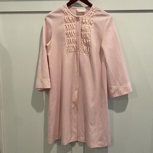 Vintage Gossard Artemis House Coat Robe Medium M Pink Lace Trim Midi Length 70s